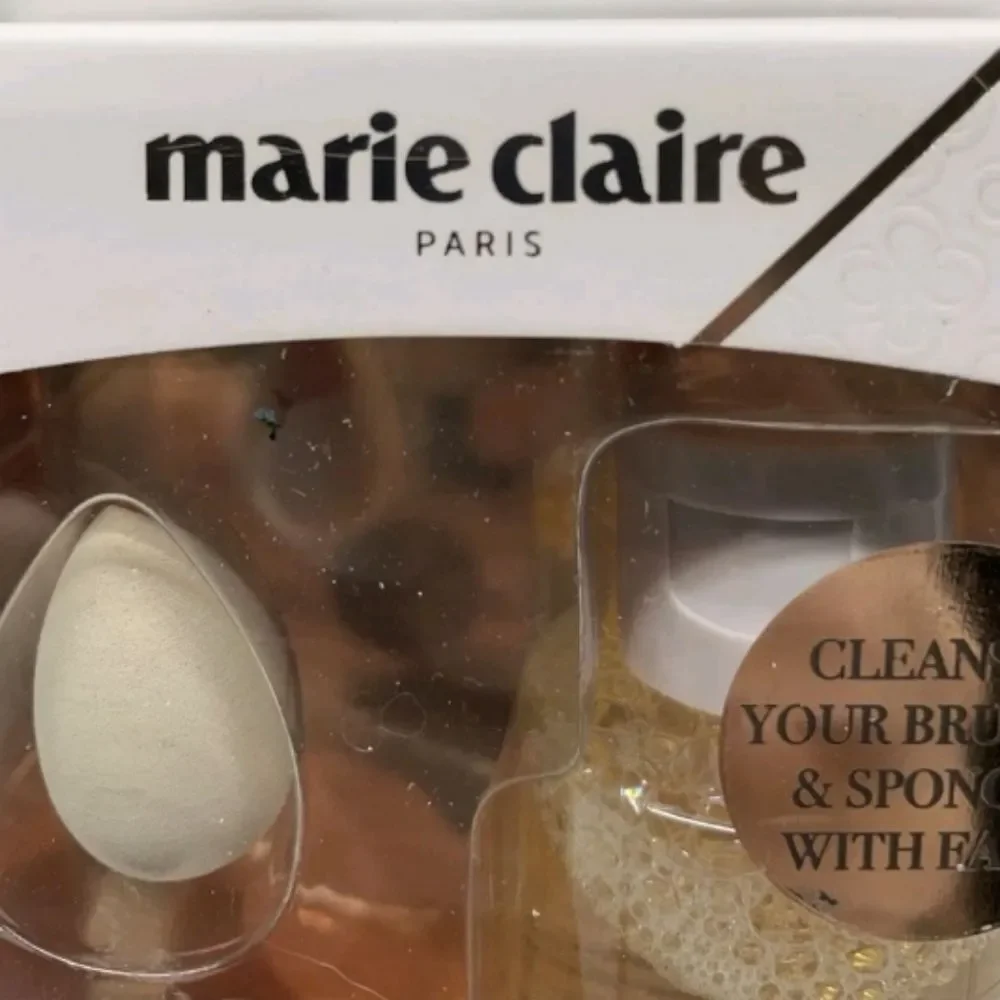 Marie Claire Paris 3 Pc Blend & Cleanse Set Beauty Sponge & Makeup Brush New